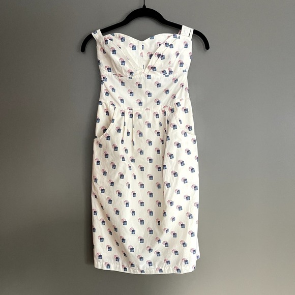 Anthropologie Girls from Savoy Sincerely Paris Halter Dress Sz 0 Cream Blue Red - Picture 4 of 16